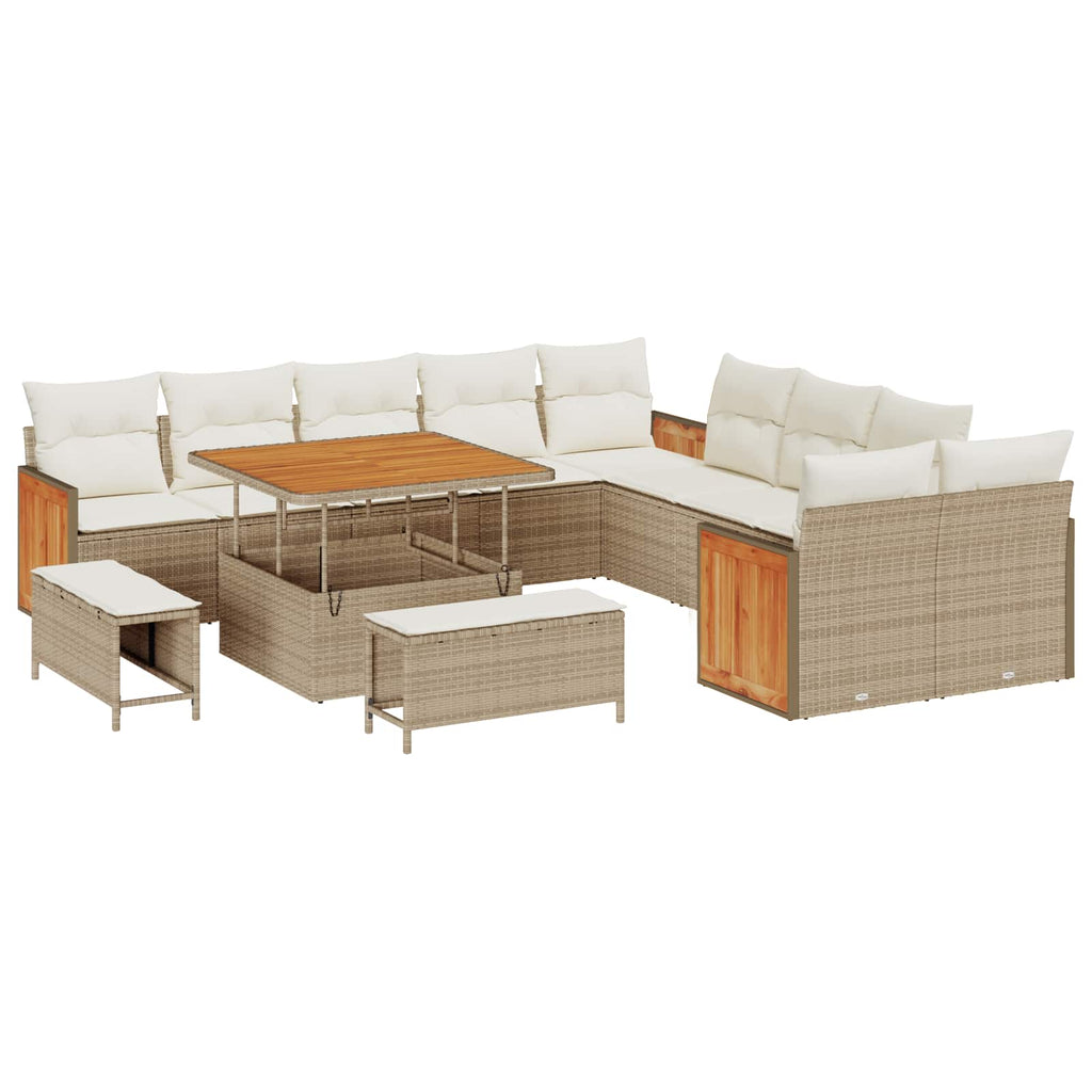 Conjunto de sofás de jardín con cojín 13 pcs Beige y Crema