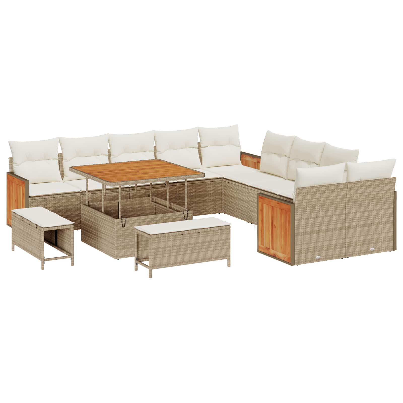 Conjunto de sofás de jardín con cojín 13 pcs Beige y Crema
