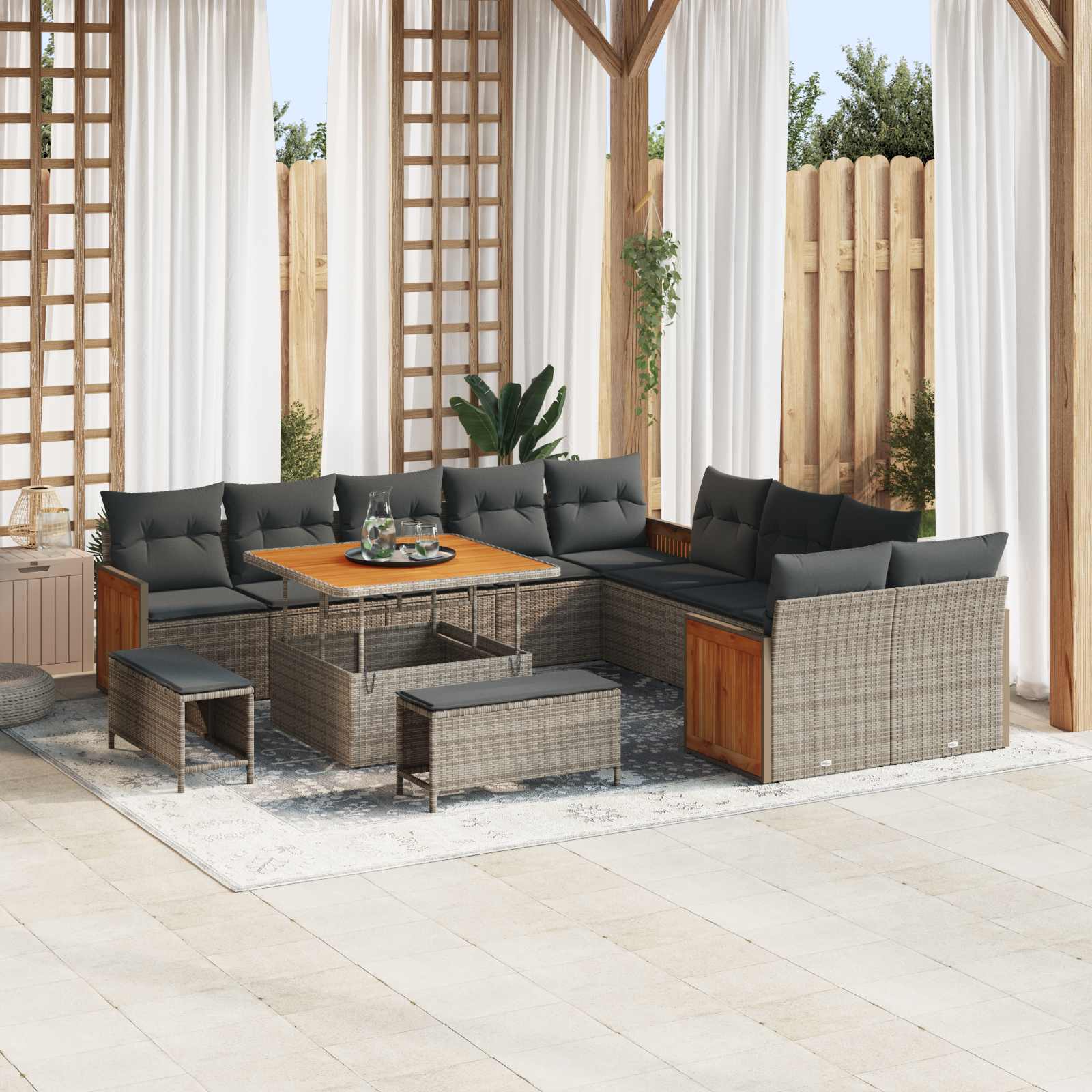 Conjunto de sofás de jardim com almofadão 13 peças Bege e Creme