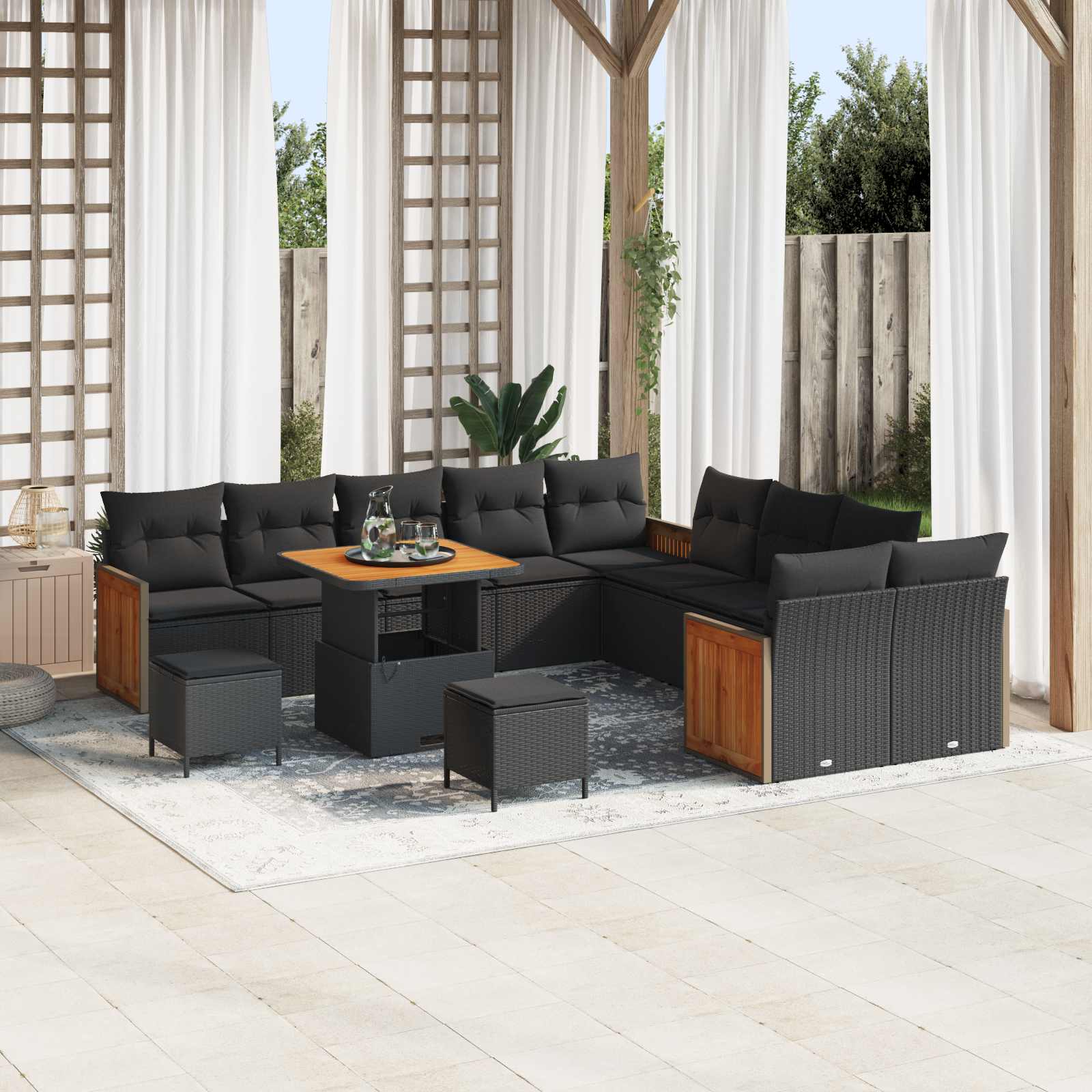 Conjunto de sofás de jardim com almofadão 13 peças Bege e Creme