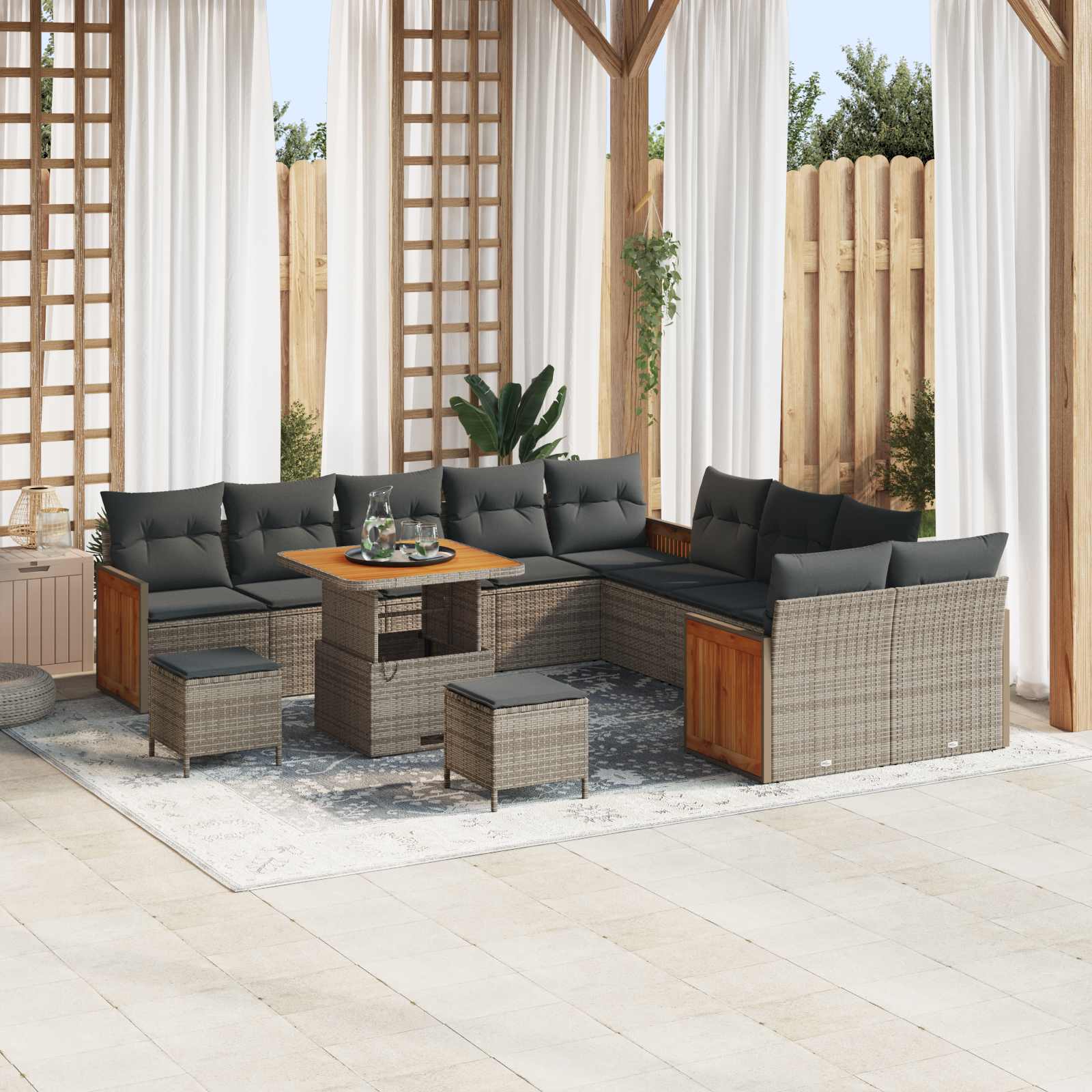 Conjunto de sofás de jardim com almofadão 13 peças Bege e Creme
