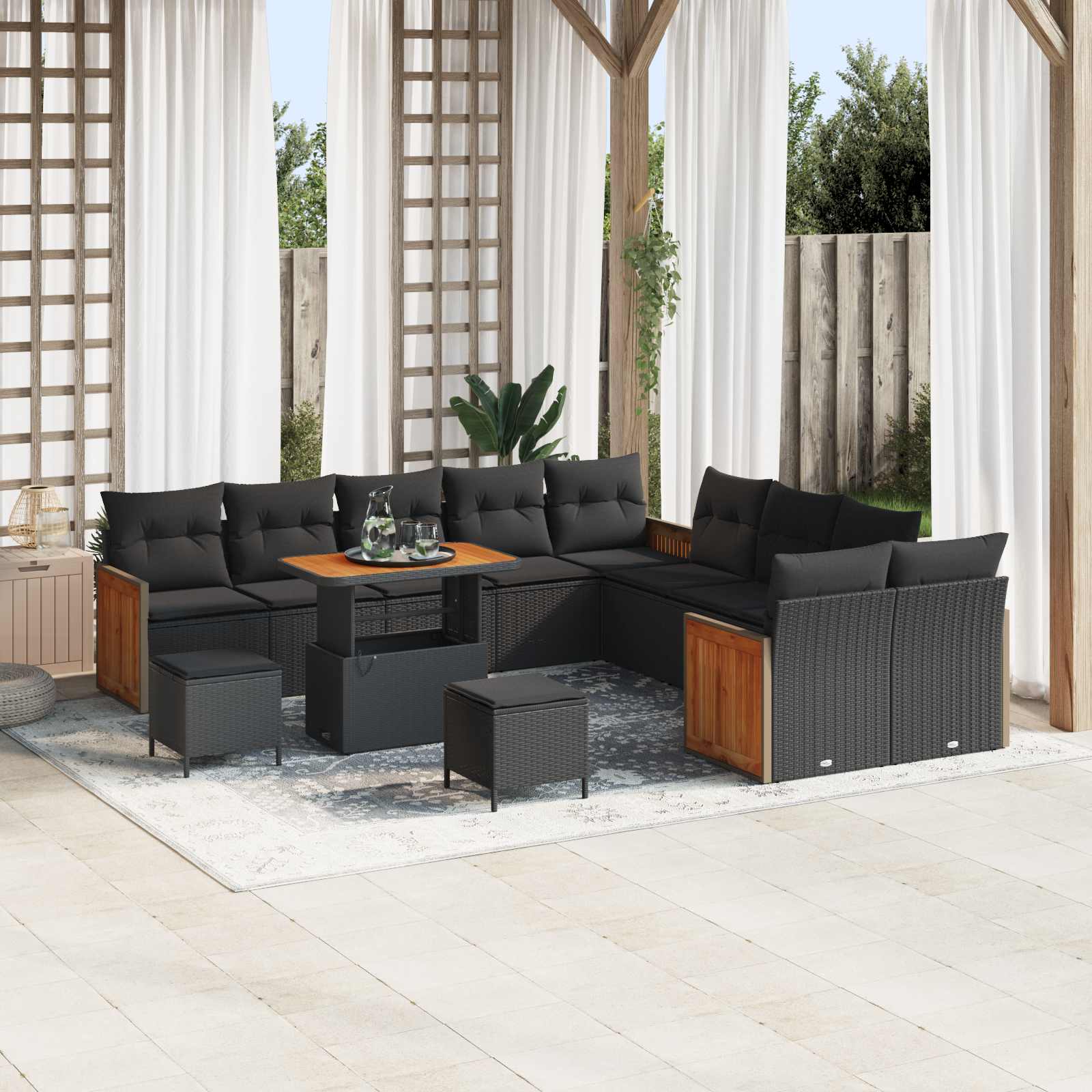 Conjunto de sofás de jardim com almofadão 13 peças Bege e Creme