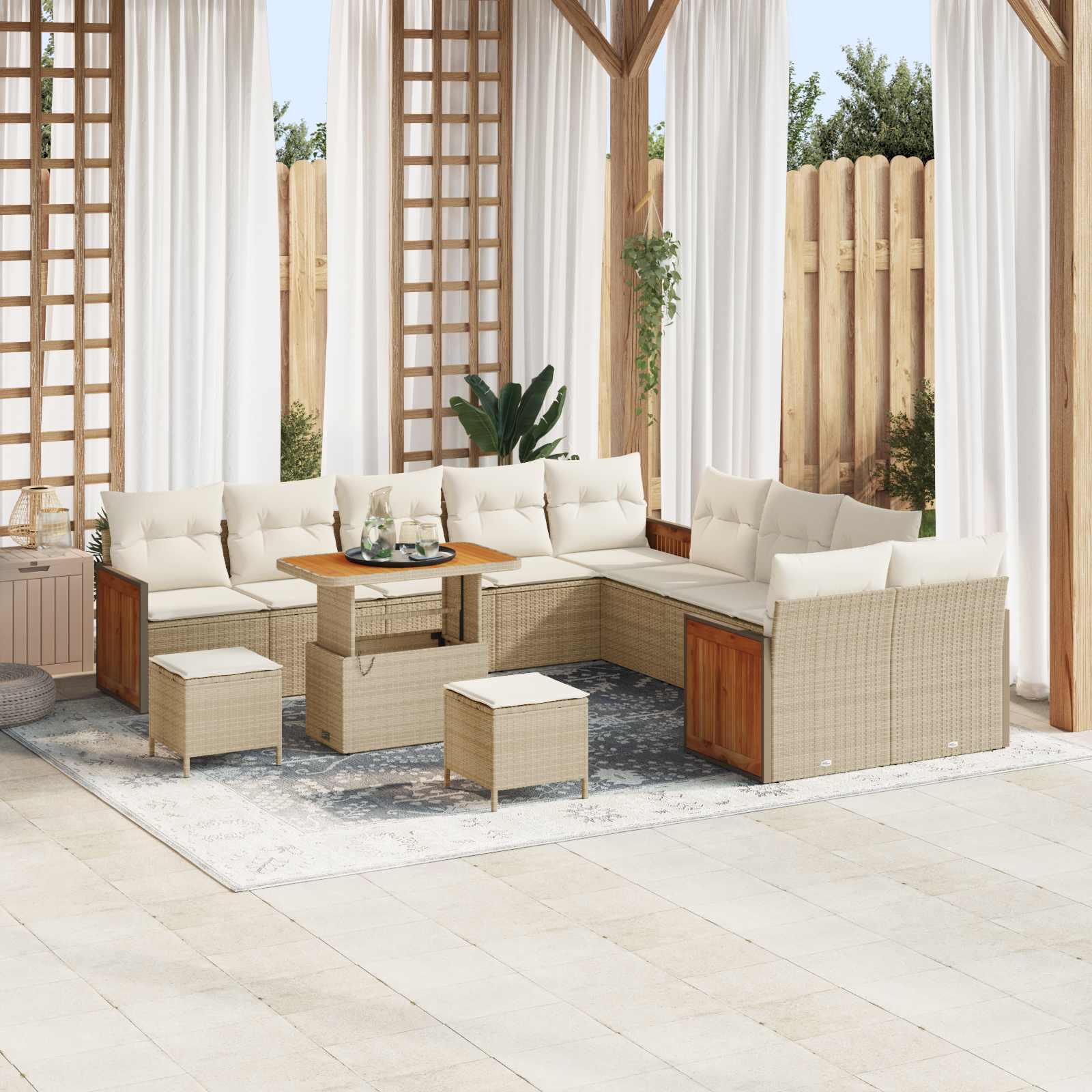 Conjunto de sofás de jardim com almofadão 13 peças Bege e Creme