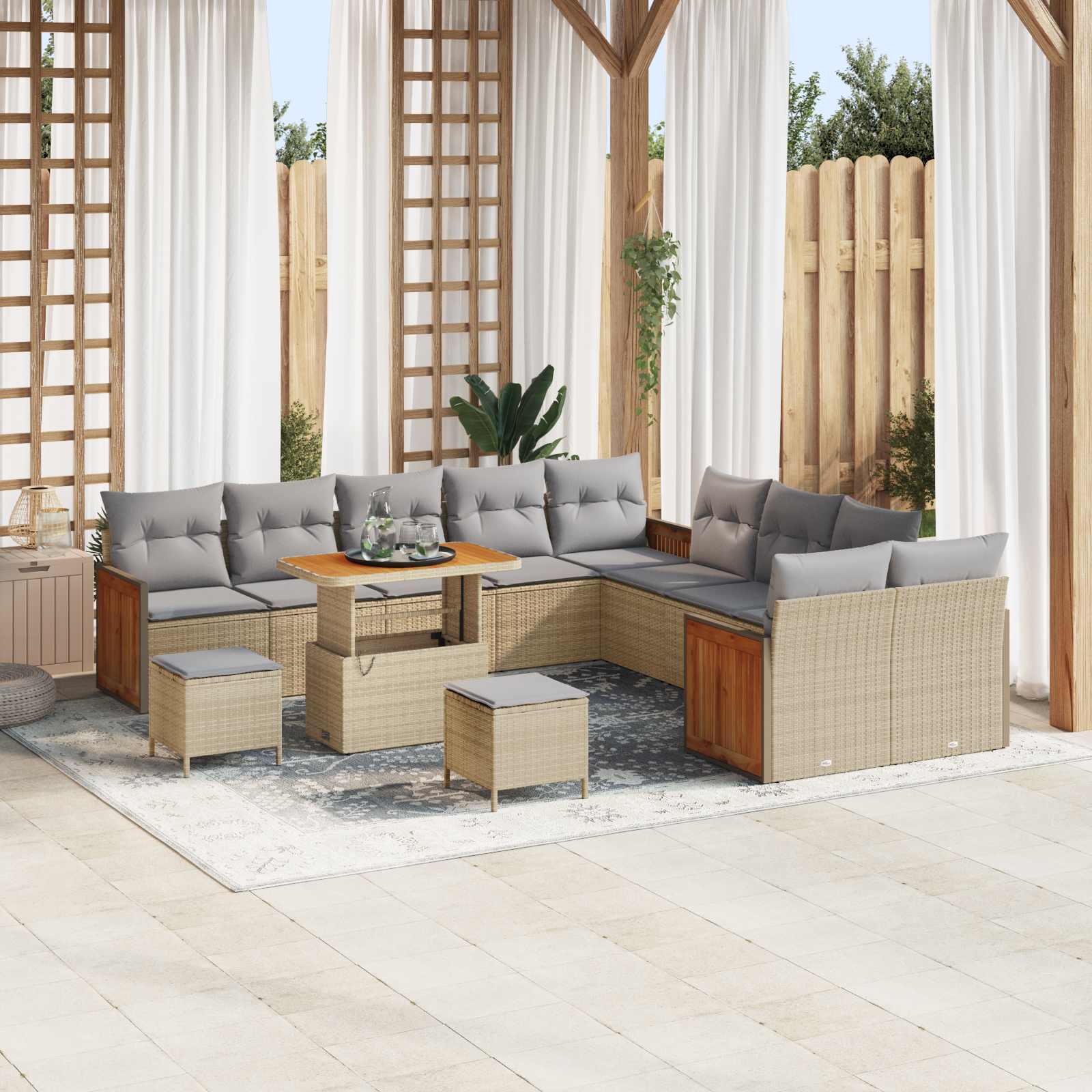 Conjunto de sofás de jardim com almofadão 13 peças Bege e Creme
