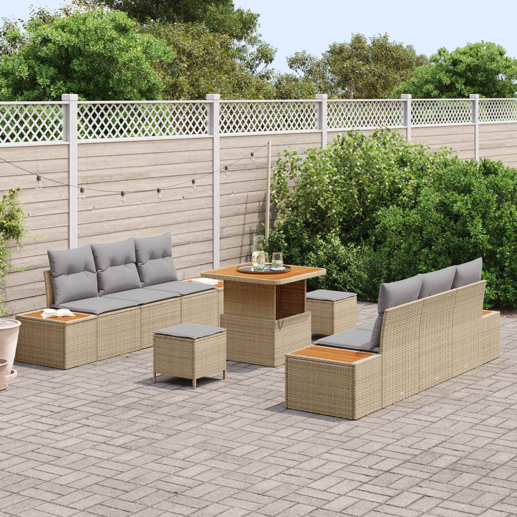 Conjunto de sofás de jardín con cojín 9 pcs Beige y Gris Claro