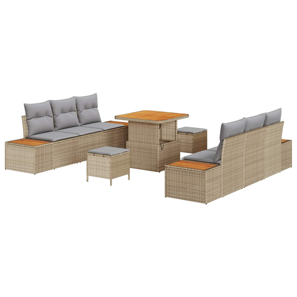 Conjunto de sofás de jardín con cojín 9 pcs Beige y Gris Claro
