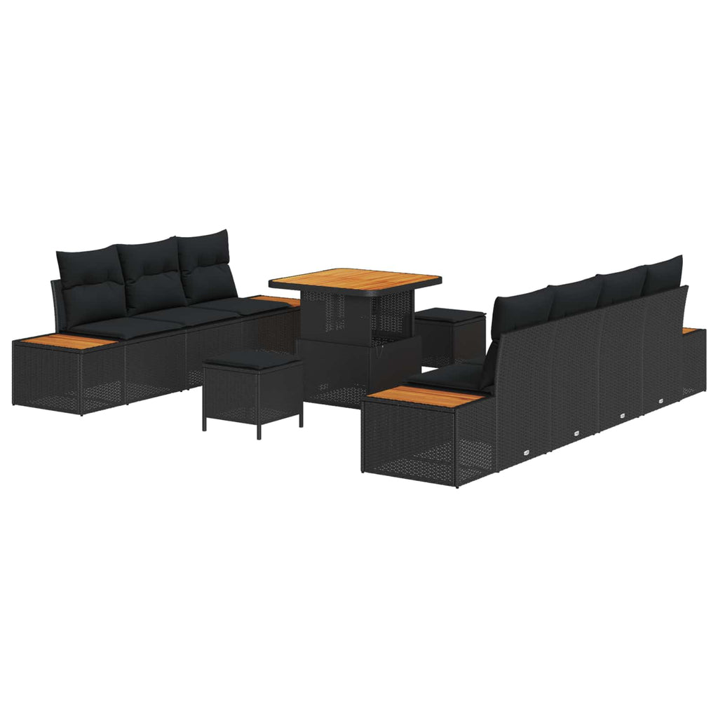 Conjunto de sofás de jardín con cojín 10 pcs Negro