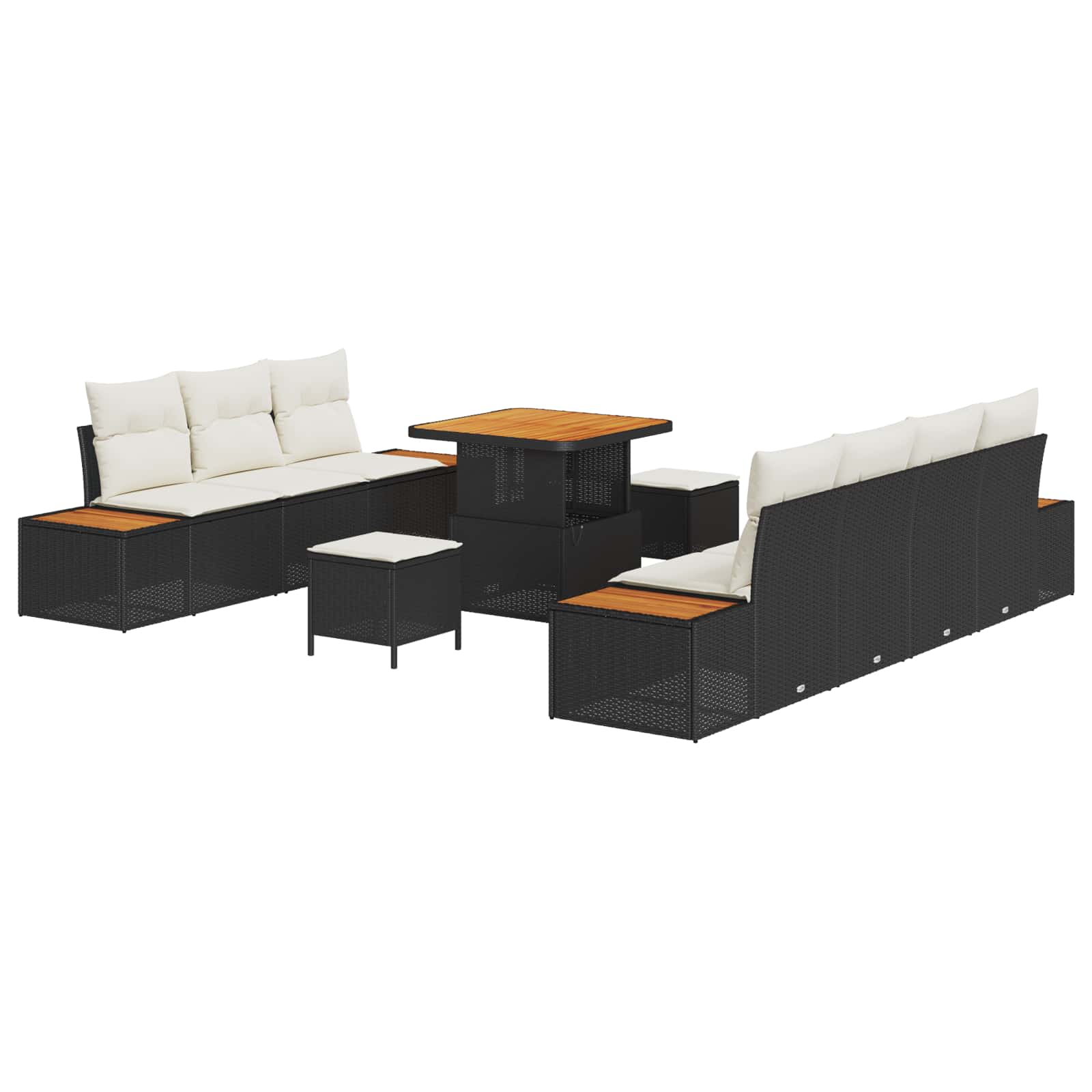 Conjunto de sofás de jardín con cojín 10 pcs Negro y crema