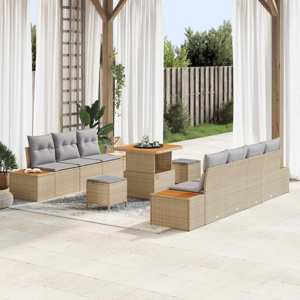 Conjunto de sofás de jardín con cojín 10 pcs Beige y Gris Claro
