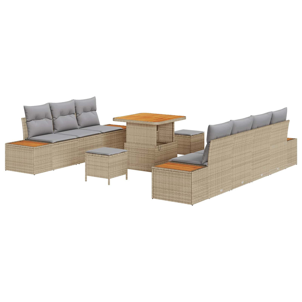 Conjunto de sofás de jardín con cojín 10 pcs Beige y Gris Claro