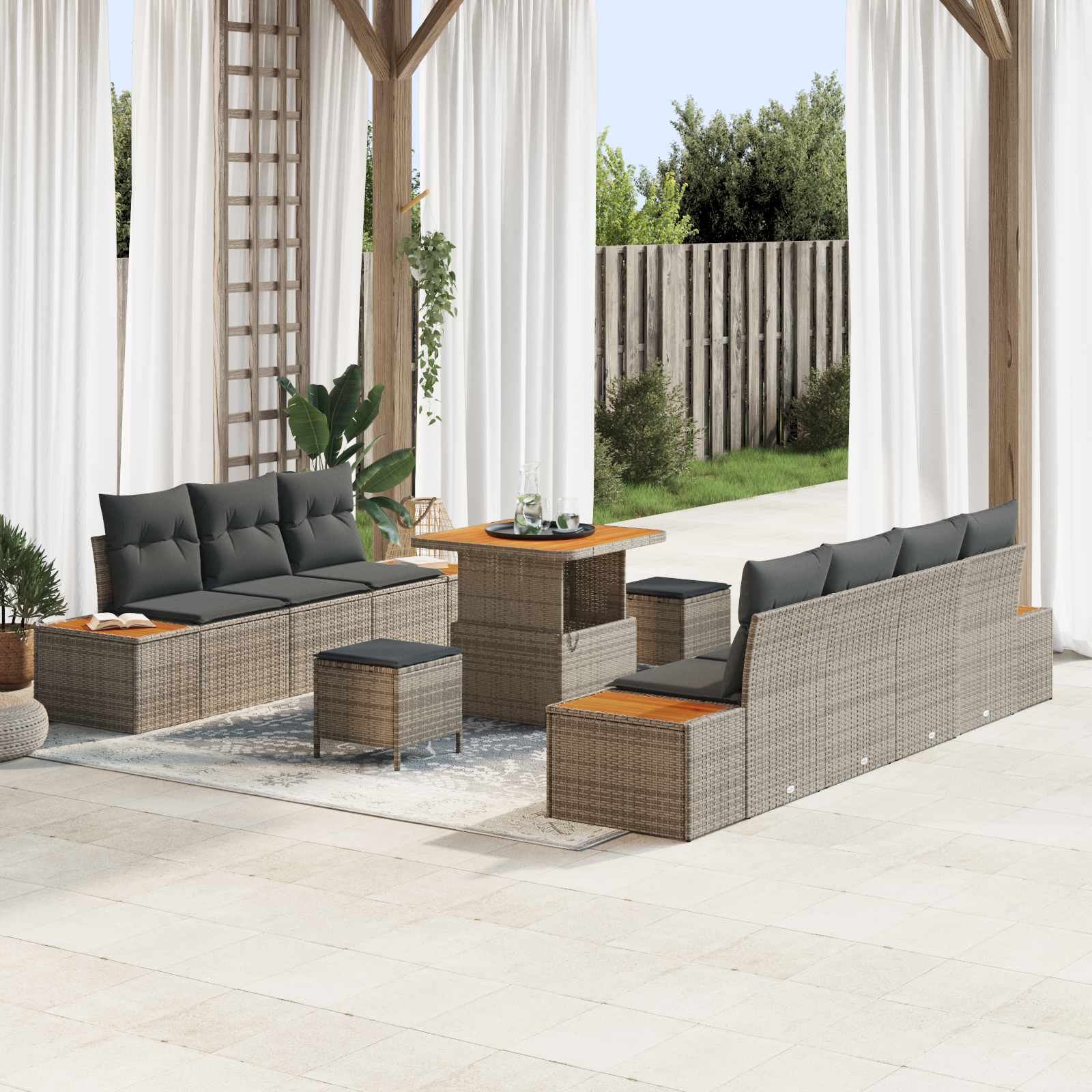 Conjunto de sofás de jardín con cojín 10 pcs Beige y Gris Claro