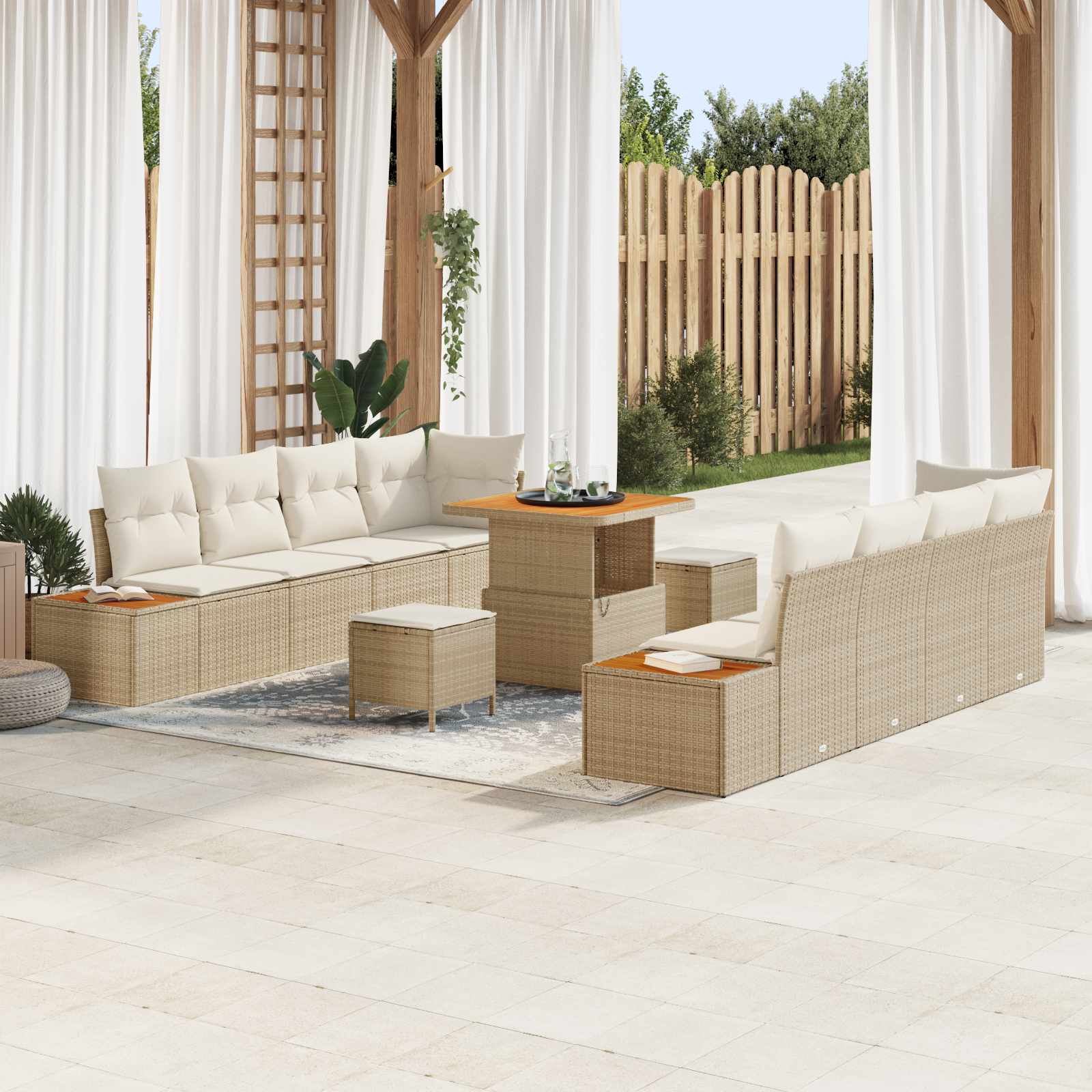 Conjunto de sofás de jardín con cojín 11 pcs Beige y Crema