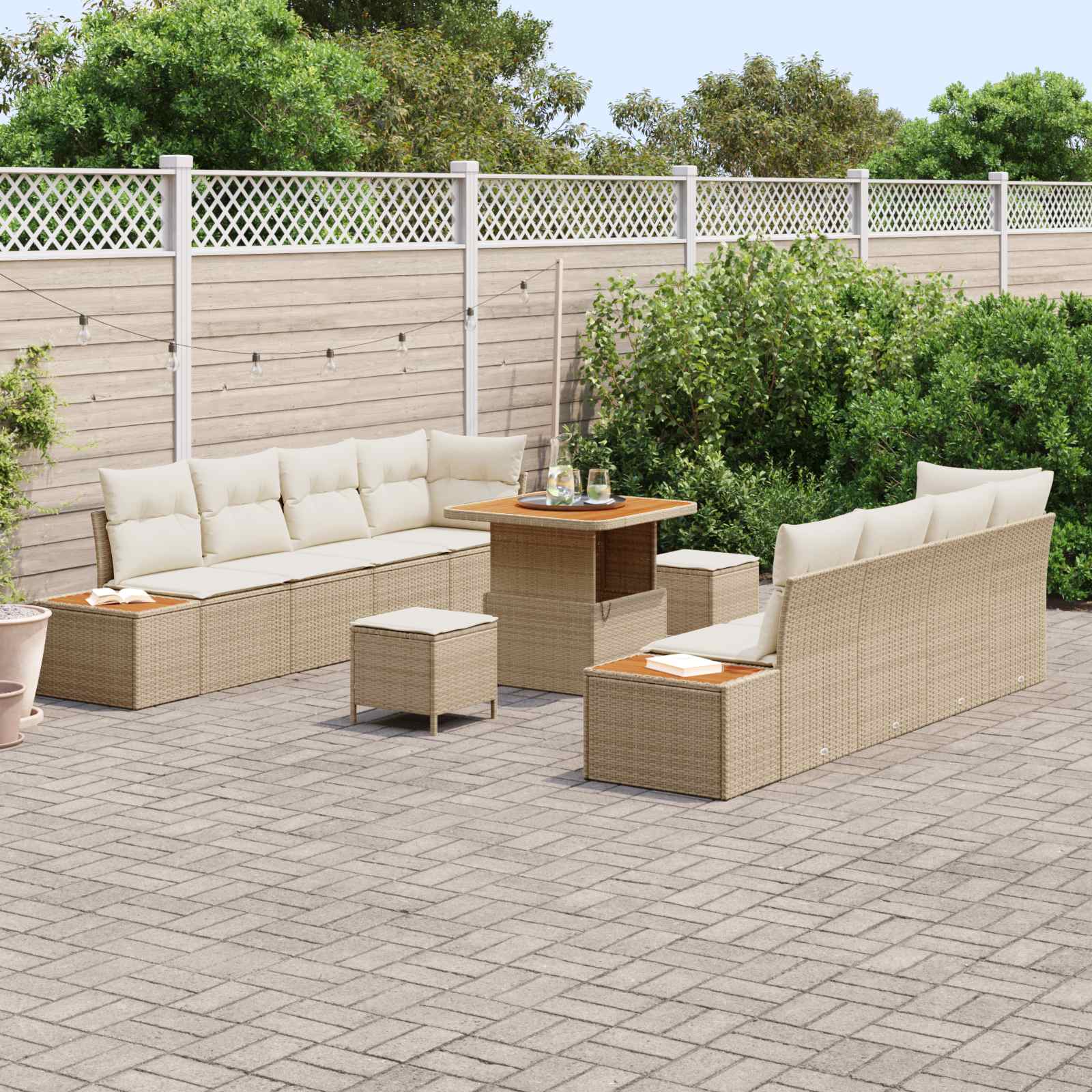 Conjunto de sofás de jardín con cojín 11 pcs Beige y Crema