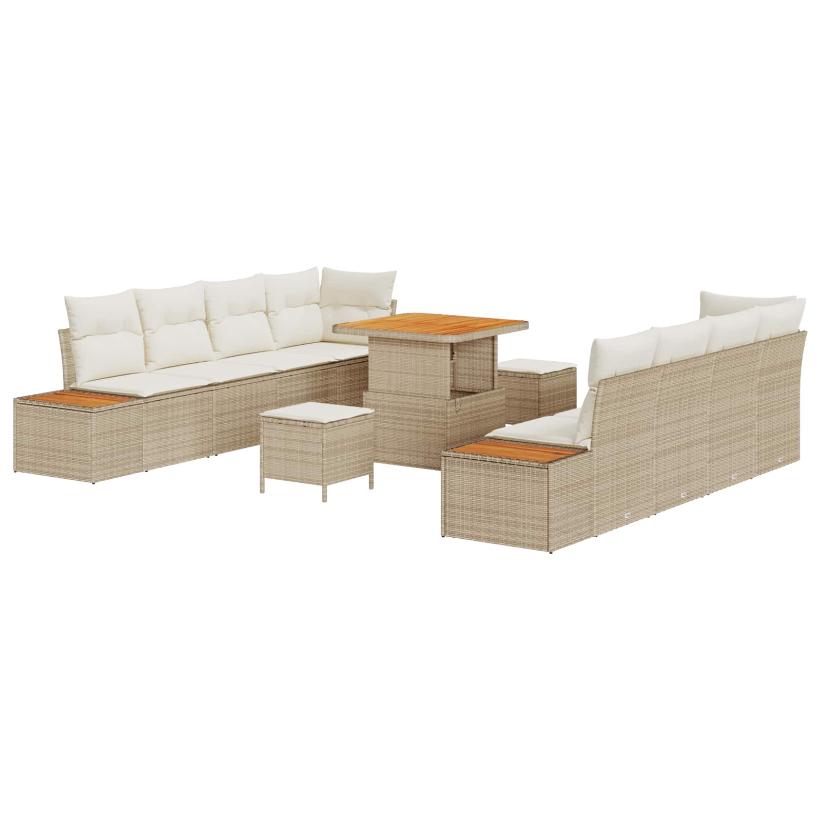 Conjunto de sofás de jardín con cojín 11 pcs Beige y Crema