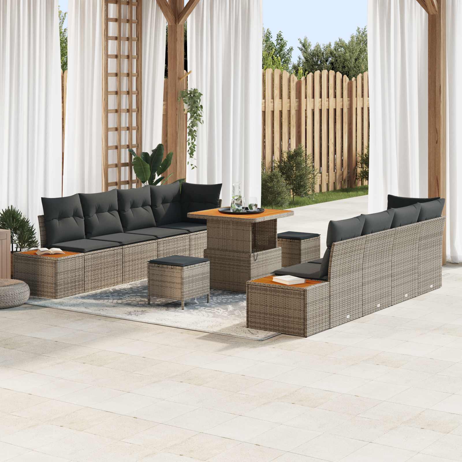 Conjunto de sofás de jardín con cojín 11 pcs Beige y Crema