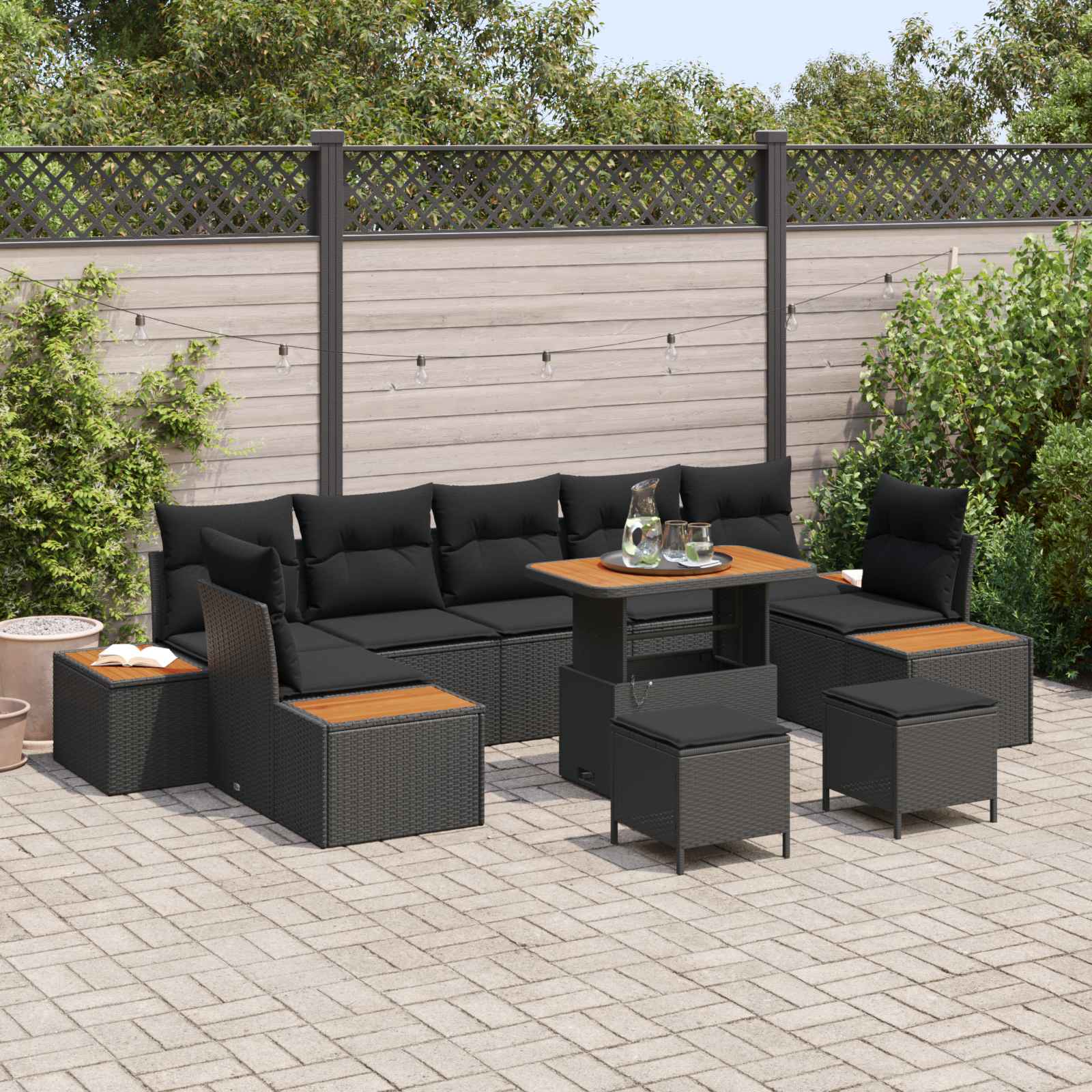 Conjunto de sofás de jardín con cojín 10 pcs Beige y Crema