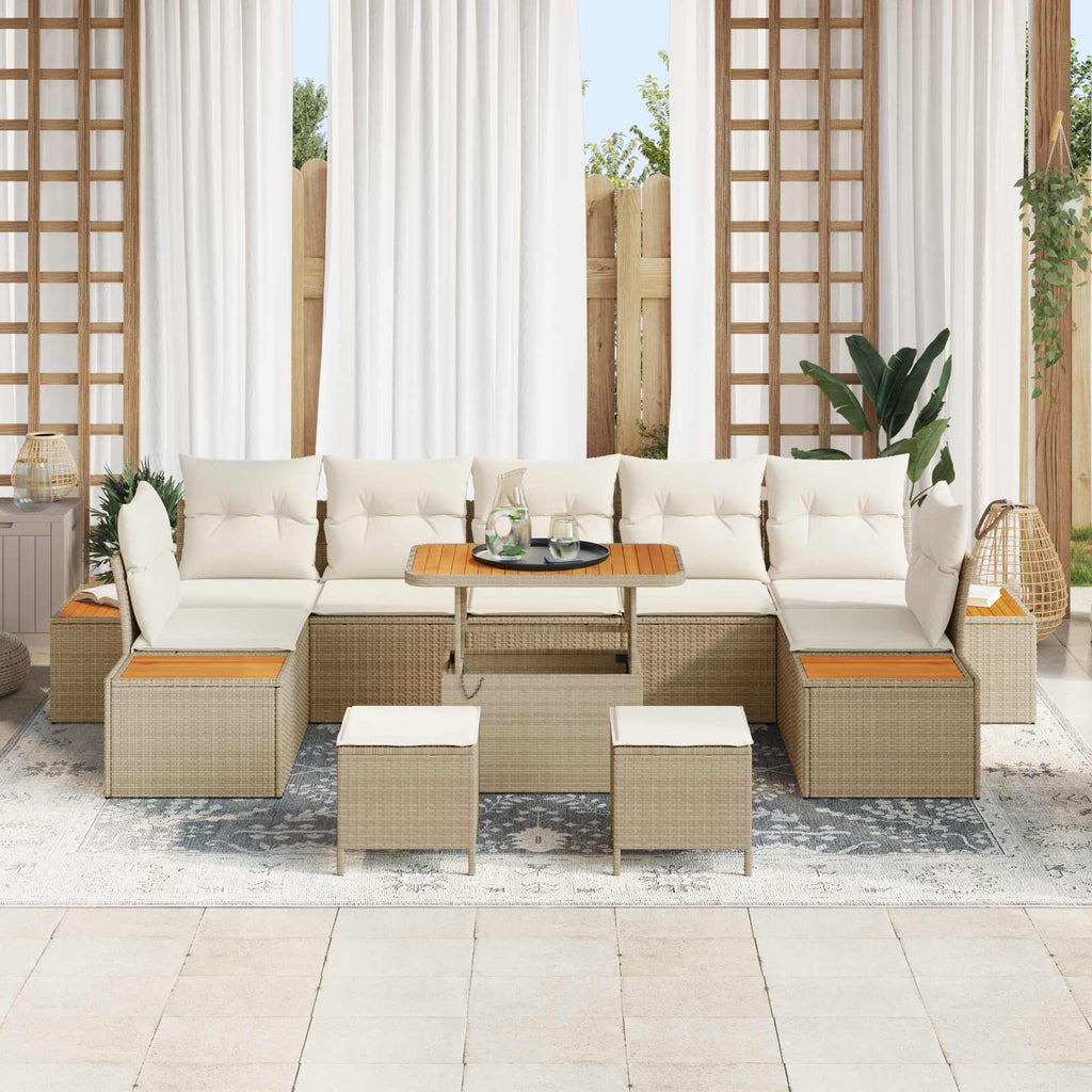 Conjunto de sofás de jardín con cojín 10 pcs Beige y Crema