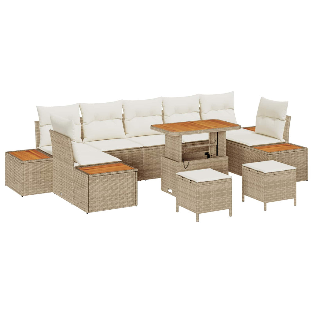 Conjunto de sofás de jardín con cojín 10 pcs Beige y Crema