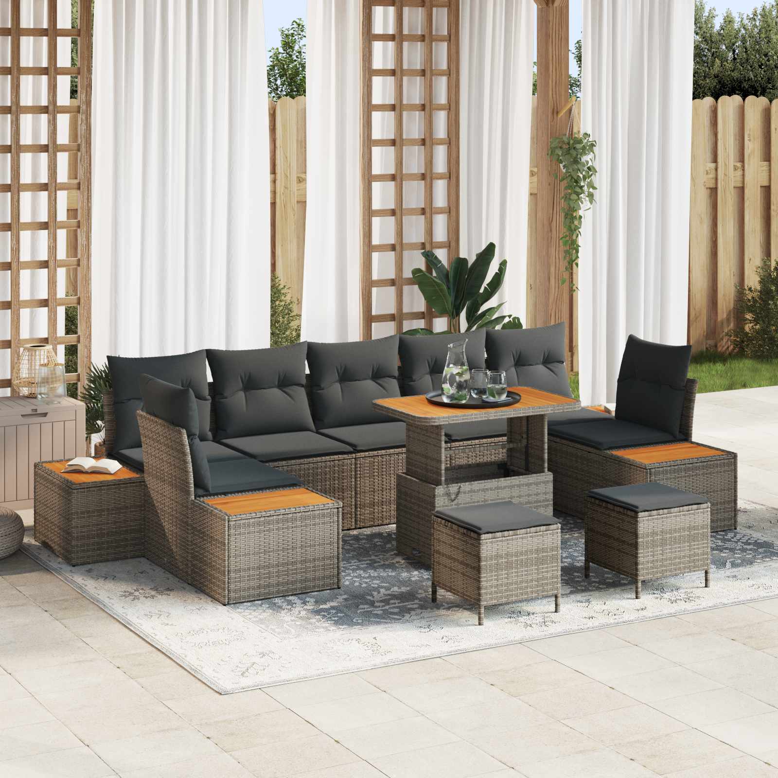Conjunto de sofás de jardín con cojín 10 pcs Beige y Crema