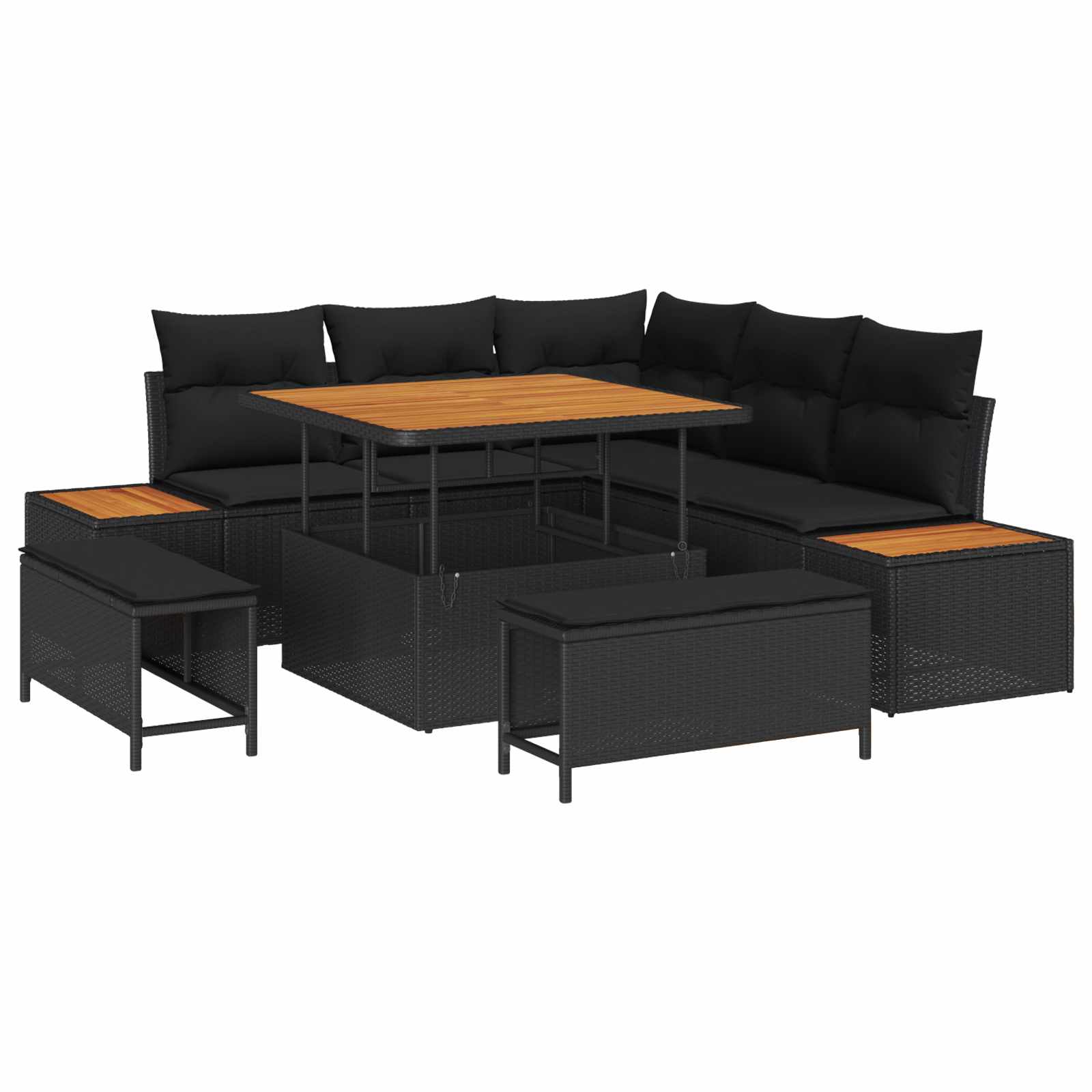 Conjunto de sofás de jardín con cojín 8 pcs Negro