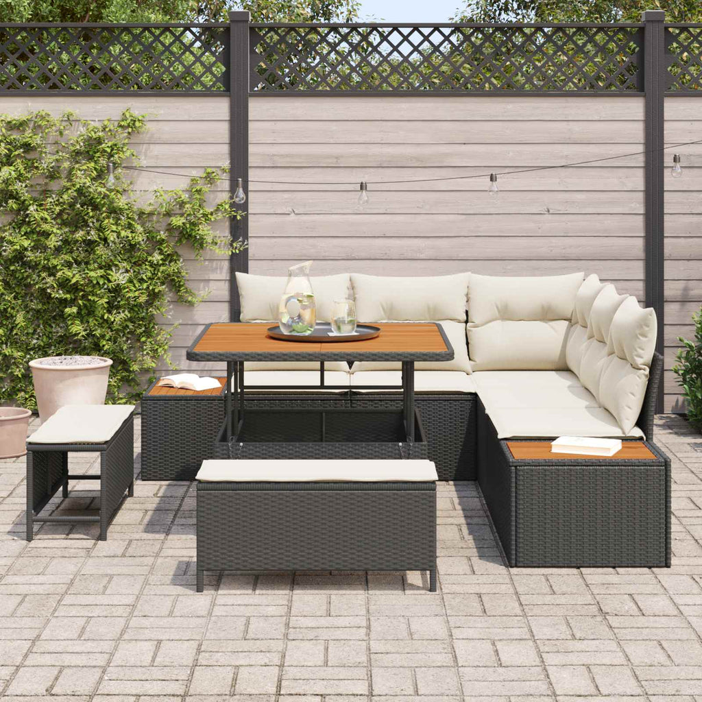 Conjunto de sofás de jardín con cojín 8 pcs Negro y crema