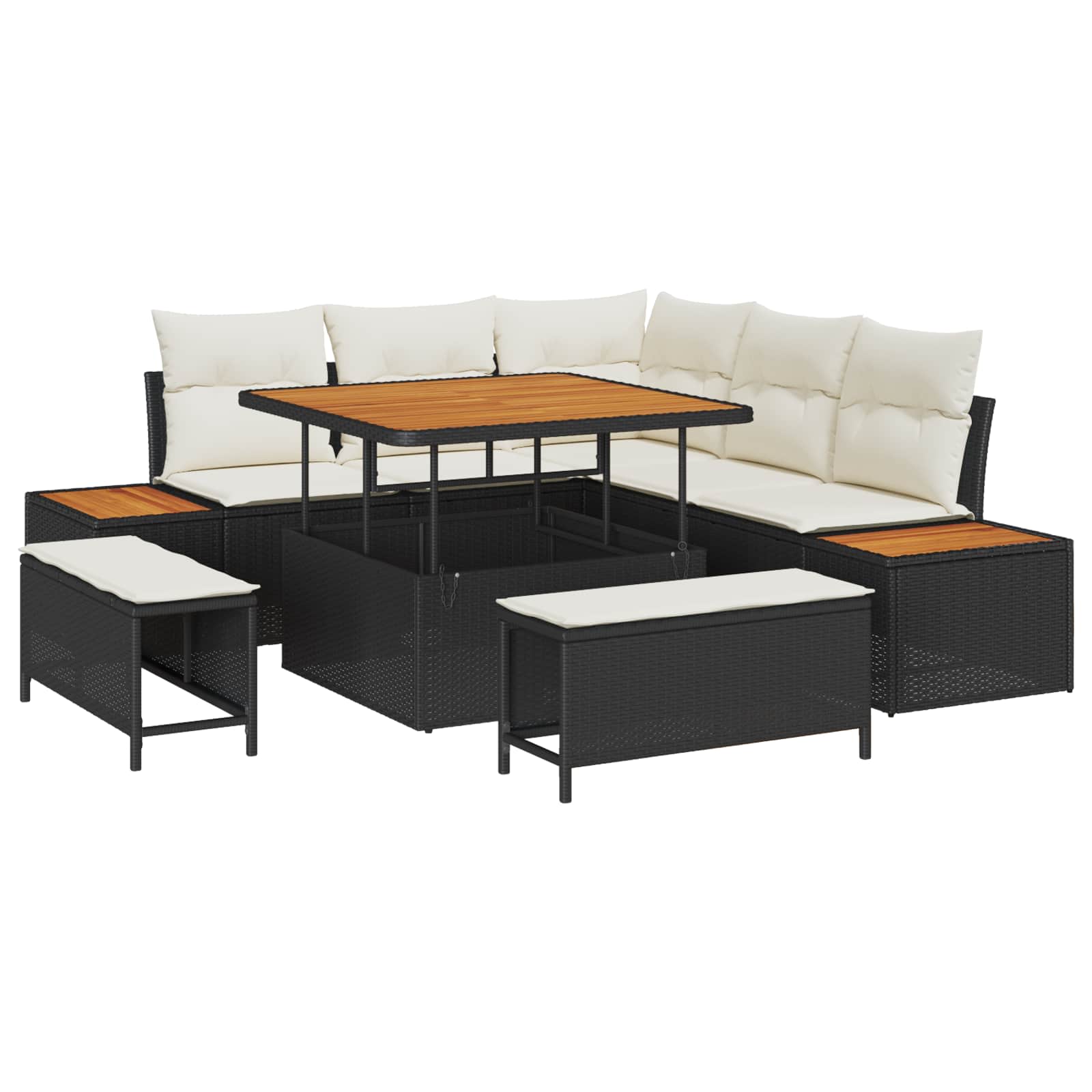 Conjunto de sofás de jardín con cojín 8 pcs Negro y crema