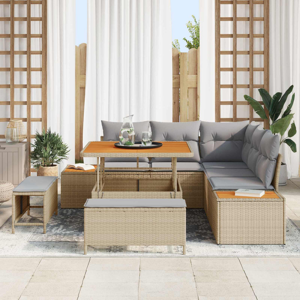 Conjunto de sofás de jardín con cojín 8 pcs Beige y Gris Claro