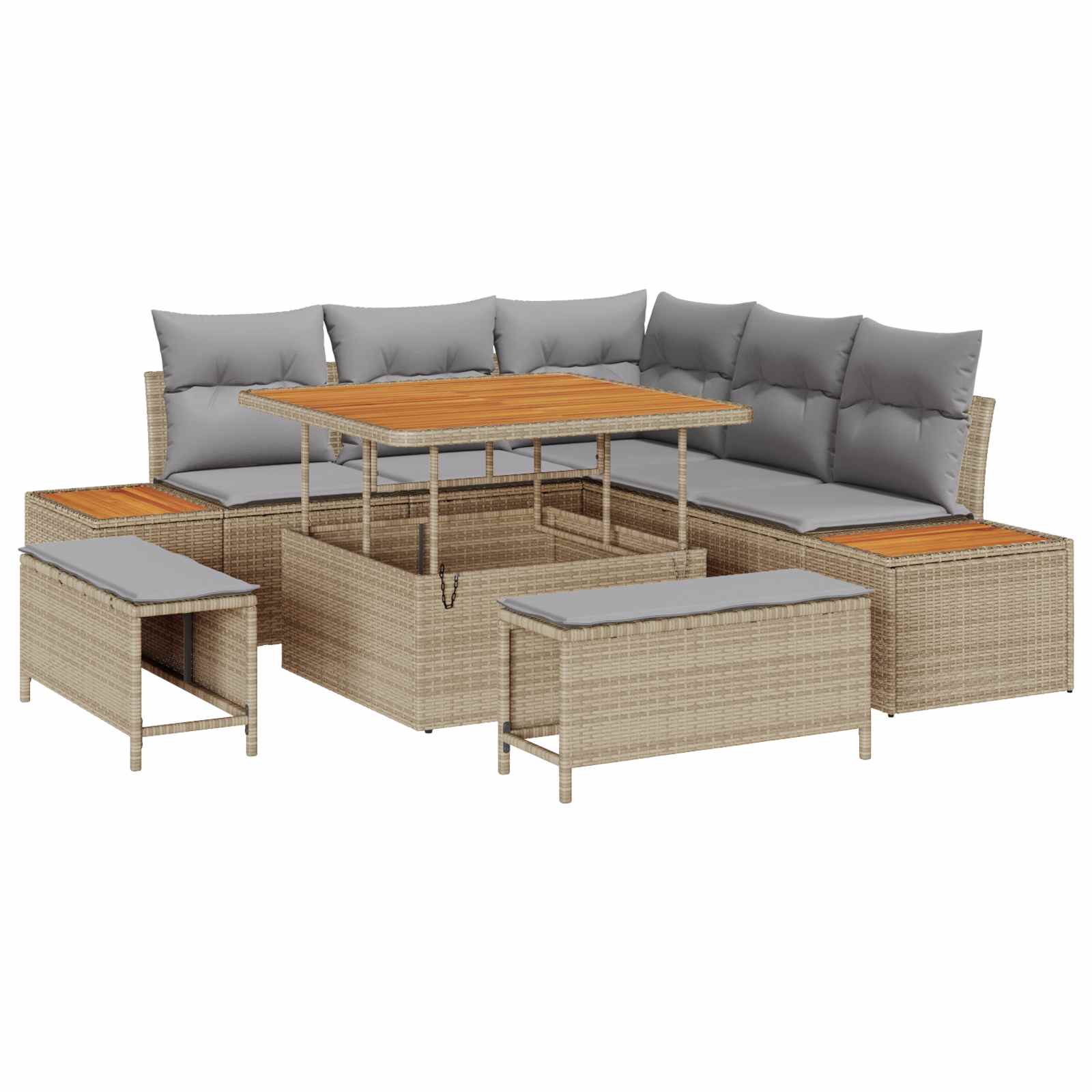 Conjunto de sofás de jardín con cojín 8 pcs Beige y Gris Claro