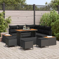 Conjunto de sofás de jardín con cojín 9 pcs Negro