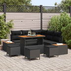 Conjunto de sofás de jardín con cojín 9 pcs Negro