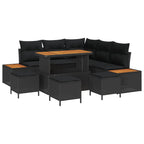 Conjunto de sofás de jardín con cojín 9 pcs Negro