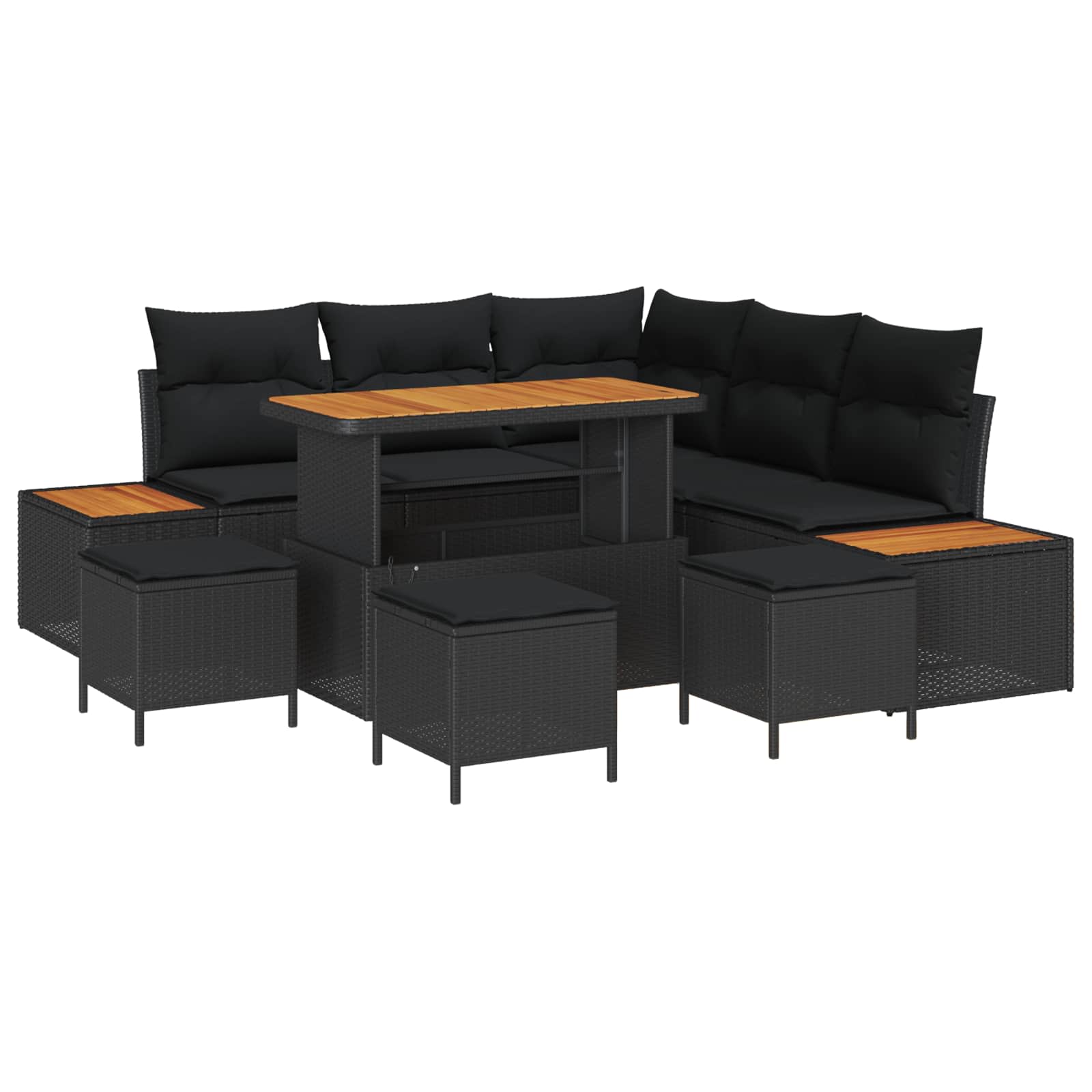 Conjunto de sofás de jardín con cojín 9 pcs Negro