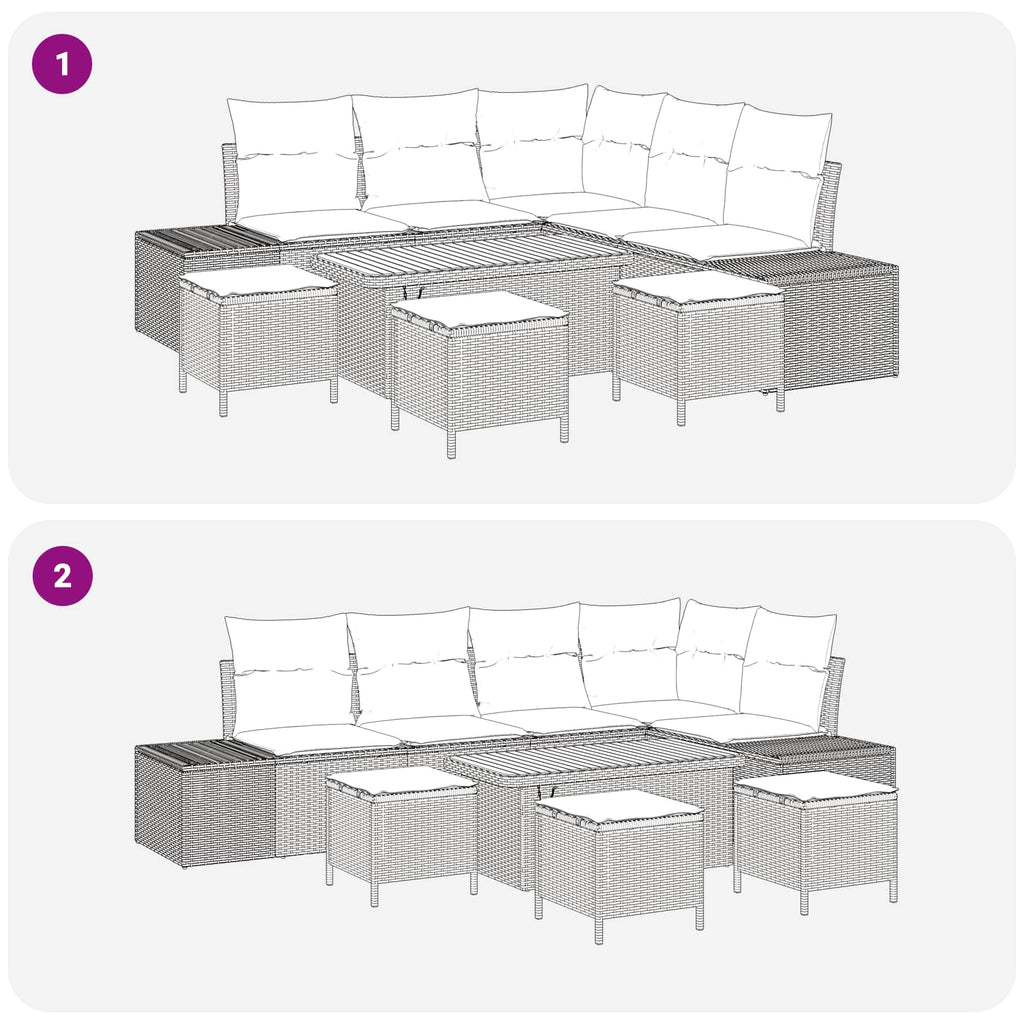 Conjunto de sofás de jardín con cojín 9 pcs Negro