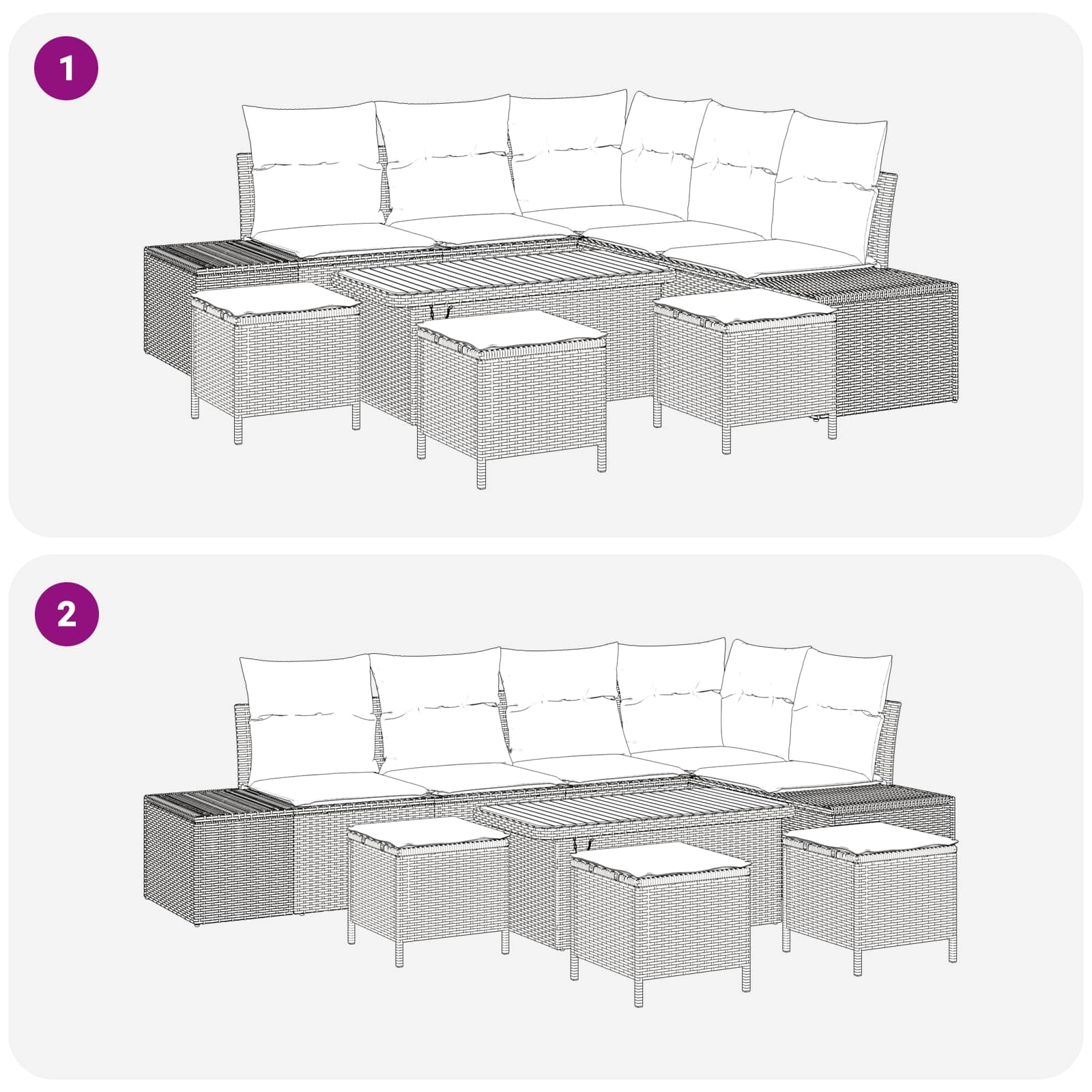 Conjunto de sofás de jardín con cojín 9 pcs Negro