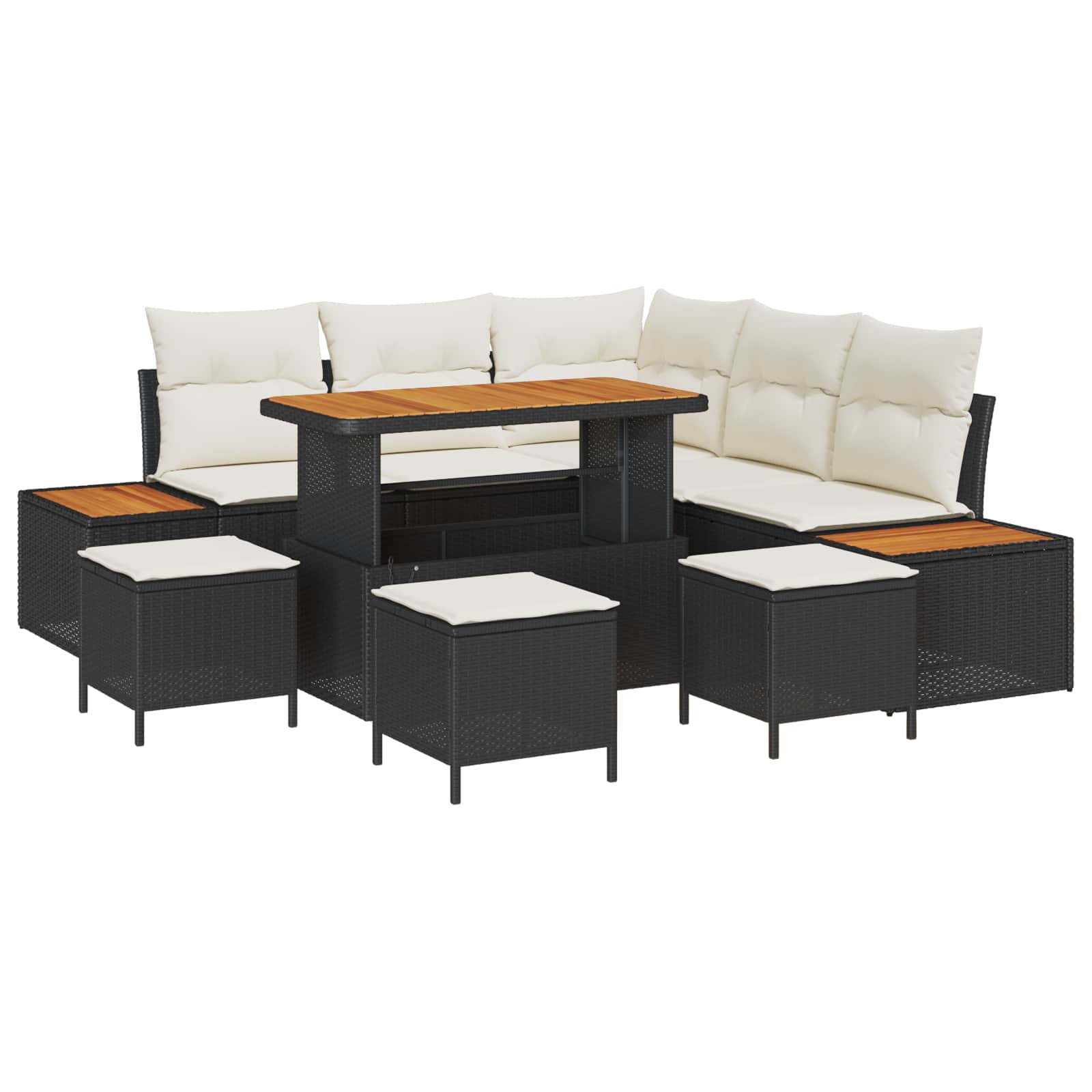 Conjunto de sofás de jardín con cojín 9 pcs Negro y crema