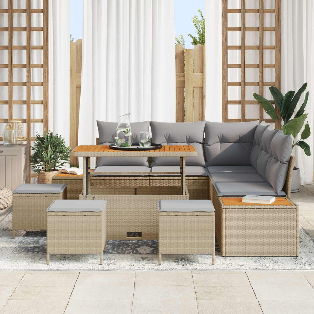 Conjunto de sofás de jardín con cojín 9 pcs Beige y Gris Claro