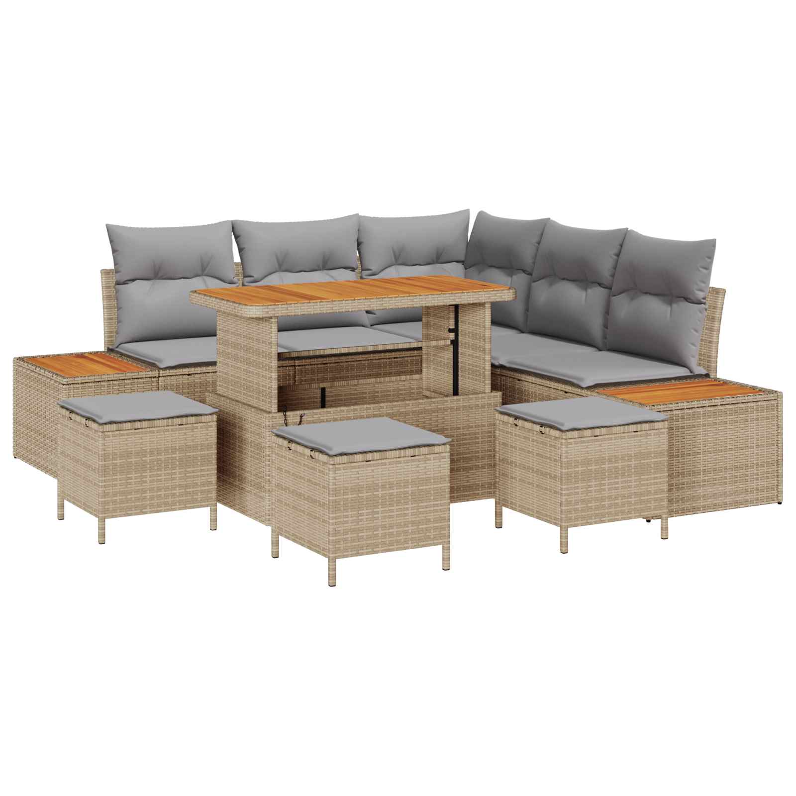Conjunto de sofás de jardín con cojín 9 pcs Beige y Gris Claro