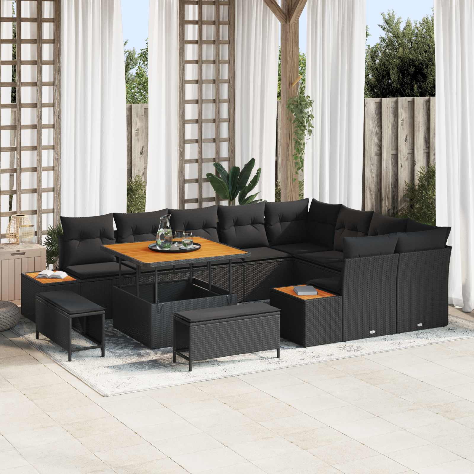 Conjunto de sofás de jardim com almofada 12 pçs Bege e Creme