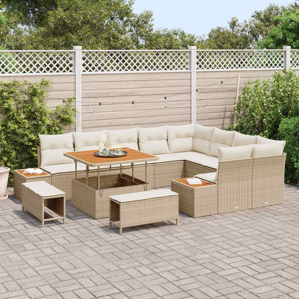 Conjunto de sofás de jardín con cojín 12 pcs Beige y Crema