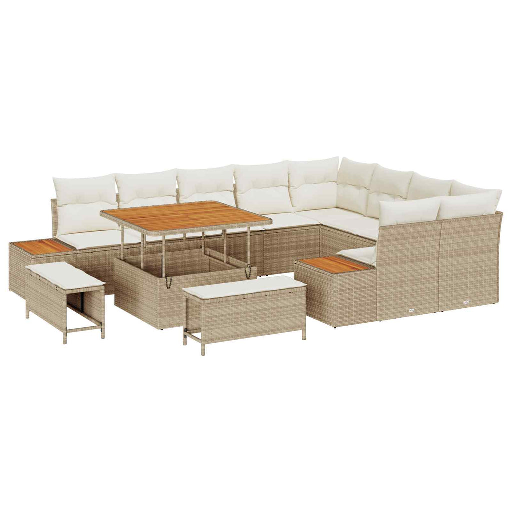 Conjunto de sofás de jardín con cojín 12 pcs Beige y Crema