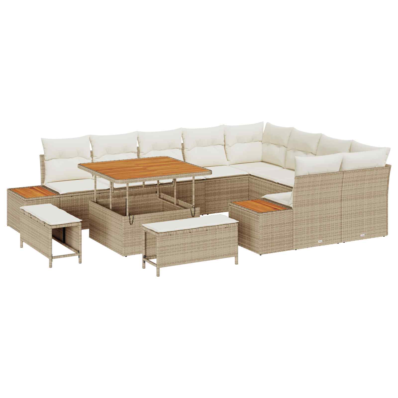 Conjunto de sofás de jardín con cojín 12 pcs Beige y Crema