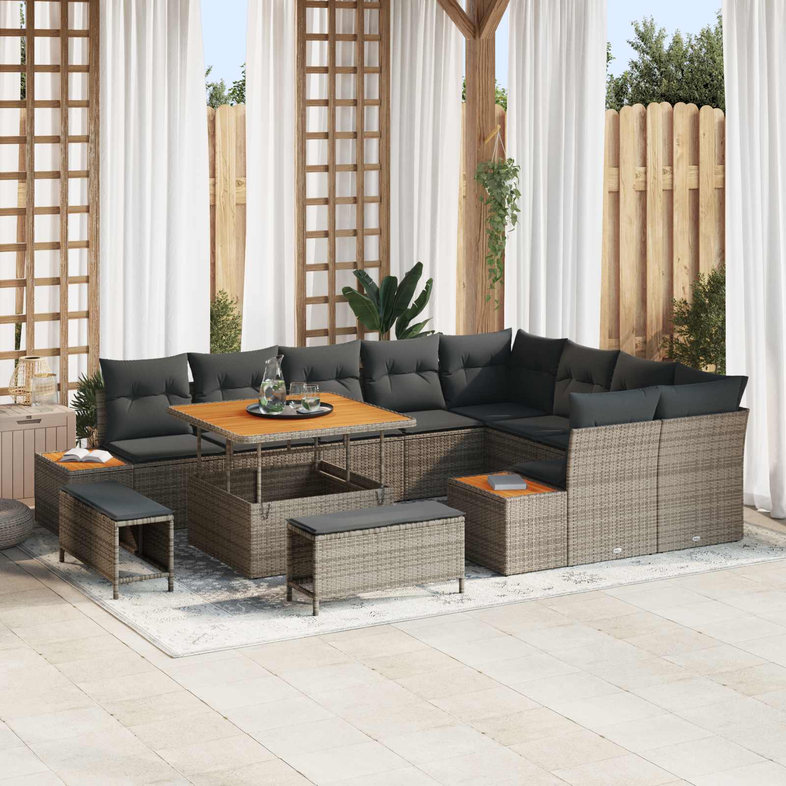 Conjunto de sofás de jardín con cojín 12 pcs Beige y Crema