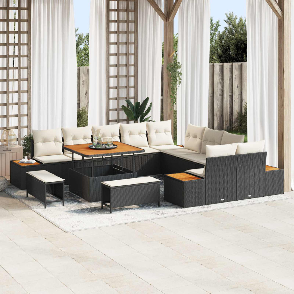 Conjunto de sofás de jardín con cojín 13 pcs Negro y crema