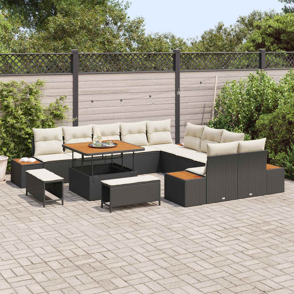 Conjunto de sofás de jardín con cojín 13 pcs Negro y crema