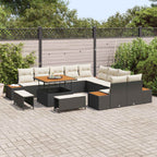 Conjunto de sofás de jardín con cojín 13 pcs Negro y crema