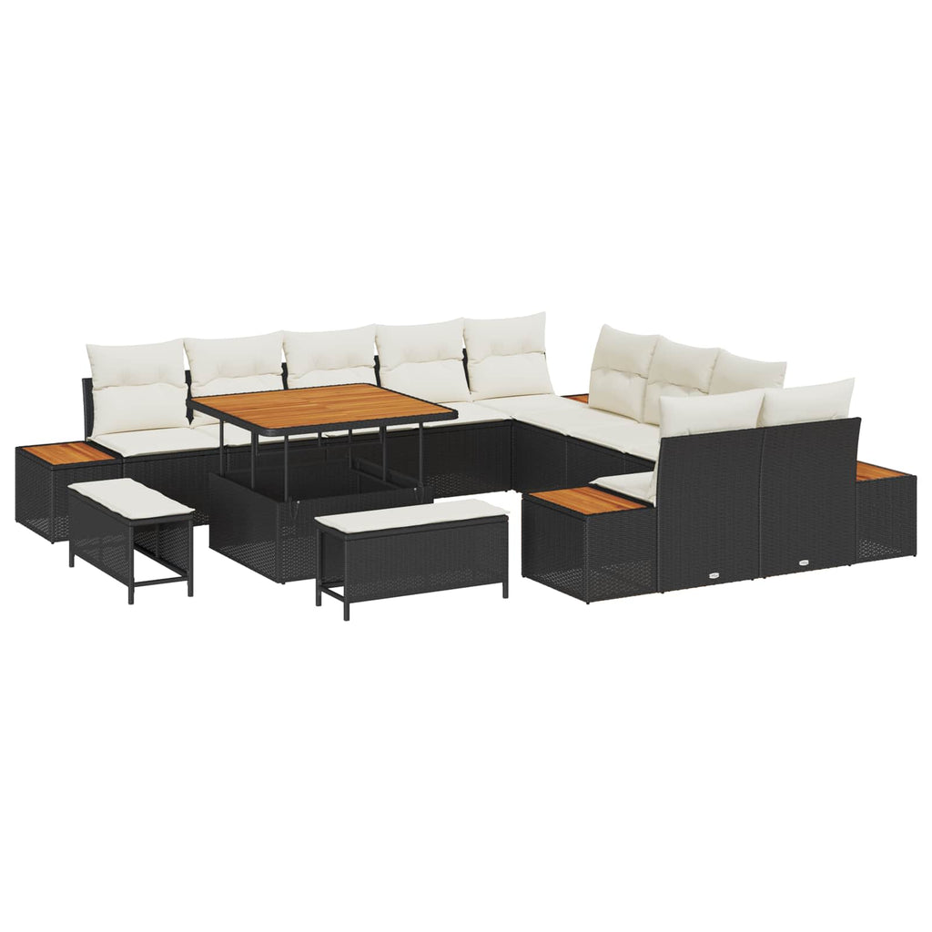Conjunto de sofás de jardín con cojín 13 pcs Negro y crema