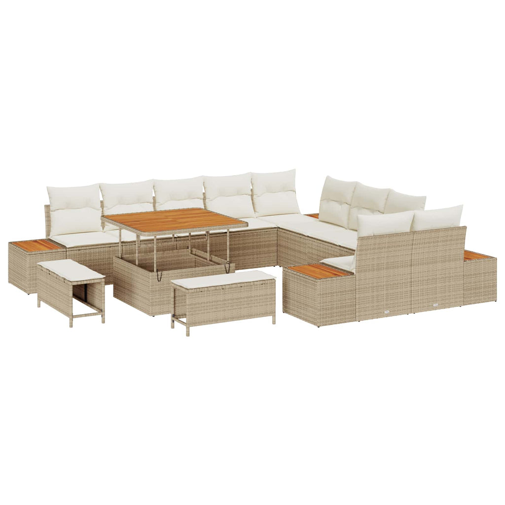 Conjunto de sofás de jardín con cojín 13 pcs Beige y Crema