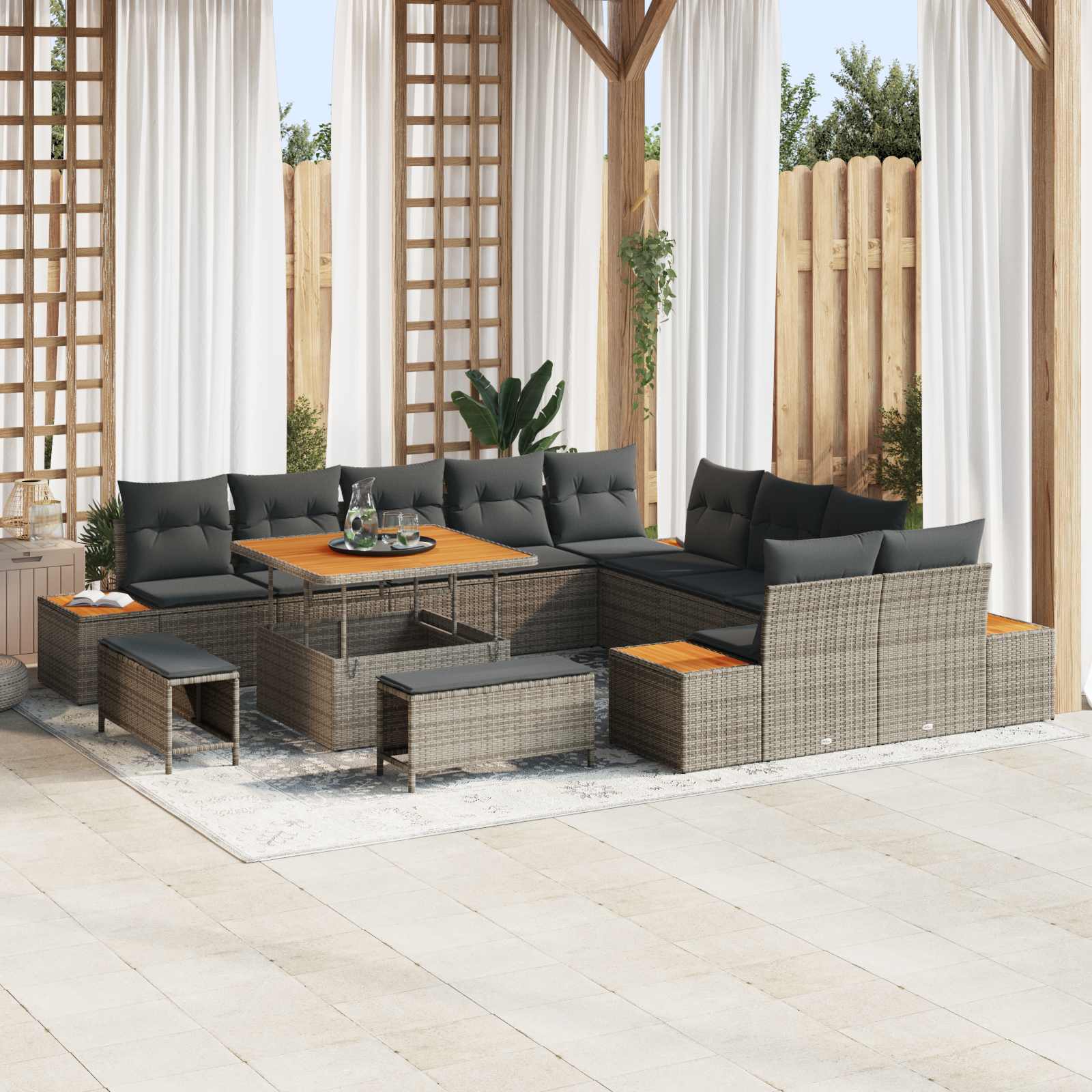 Conjunto de sofás de jardín con cojín 13 pcs Beige y Crema