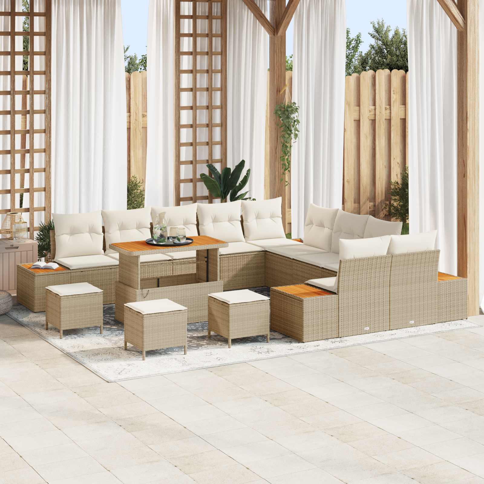 Conjunto de sofás de jardín con cojín 13 pcs Negro y crema