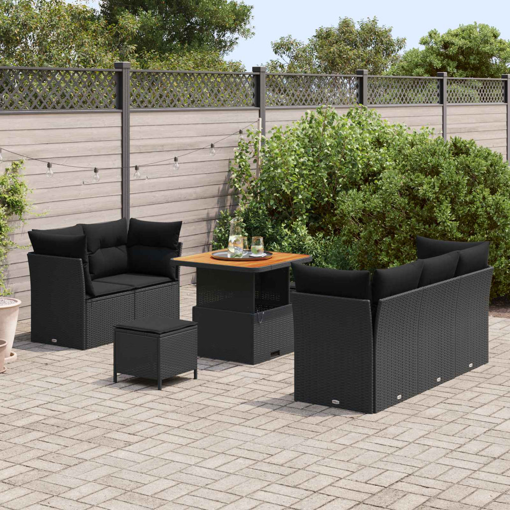 Conjunto de sofá de jardín con cojín 8 pcs Negro